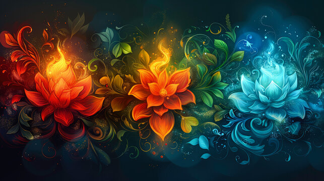 Ayurvedic Dosha Balancing Illustration Depicting the Harmony of Vata, Pitta, and Kapha Energies - Ai Generated