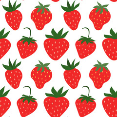 Seamless pattern with hand drawn red strawberries.
