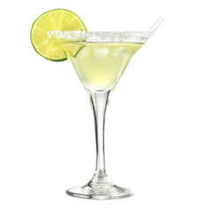 Classic margarita in martini glass with lime on transparent background clipart

