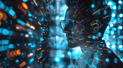 A data scientist analyzing vast amounts of information using AI algorithms, uncovering hidden patterns and insights that drive business growth.