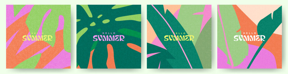 Creative concept of summer bright cards set with abstract tropical leaves. Modern art minimalist style design templates for celebration, ads, branding, banner, cover, label, poster, sales © Tanya Shulga