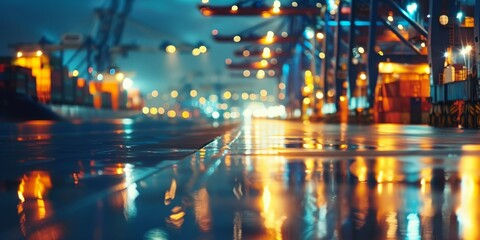 Obraz premium City lights reflecting off wet pavement at night