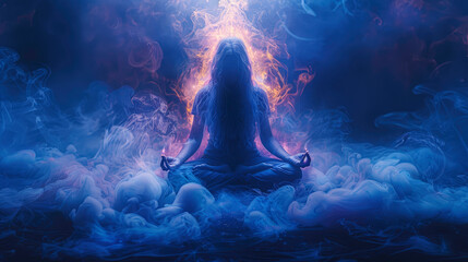 Mystical Meditation With Ethereal Glow in Deep Purple Ambiance - Serene Spiritual Artwork - Ai Generated