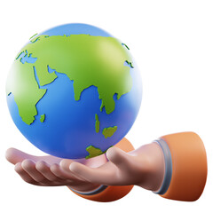 3D Illustration Earth Holding Hand