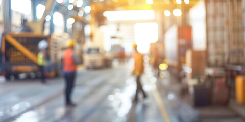 Fototapeta premium Blurred image of a factory with workers