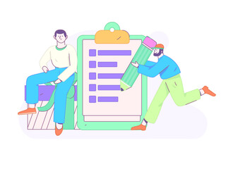 Invite friends to conduct questionnaire flat vector concept operation hand drawn illustration
