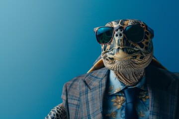 A turtle wearing a suit and sunglasses