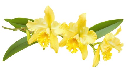 Naklejka premium Cattleya Orchid Flowers in Yellow Color Against a White Background