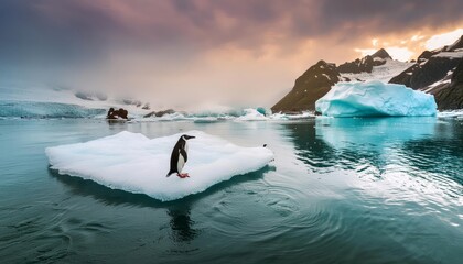 View of penguins standing on a ice sheet 