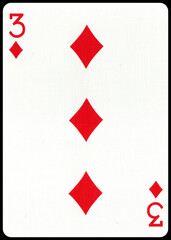 Casino et poker, carte à jouer, 3 de carreau