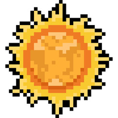 Obraz premium Pixel art cartoon sun with earth on the center icon