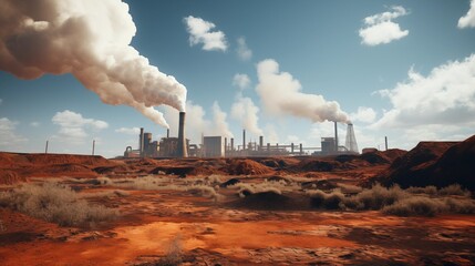 Contrasting Energy Subsidies for a Greener Tomorrow: Coal Plant Emissions and Clean Energy Vision with Power Plant Smoke against Blue Sky and Coal Mine in the Background