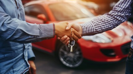 Two men shaking hands with keys