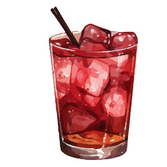 Vibrant Watercolor Cocktail with lime in a rocks glass Illustration in PNG, Cocktail with lemon and ice. Drink. Beach cocktail. Party. For printing on postcards, stickers, invitations, menus.