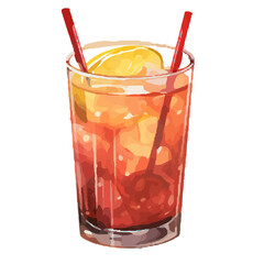 Vibrant Watercolor Cocktail with lime in a rocks glass Illustration in PNG, Cocktail with lemon and ice. Drink. Beach cocktail. Party. For printing on postcards, stickers, invitations, menus.