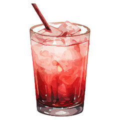 Vibrant Watercolor Cocktail with lime in a rocks glass Illustration in PNG, Cocktail with lemon and ice. Drink. Beach cocktail. Party. For printing on postcards, stickers, invitations, menus.