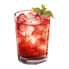 Vibrant Watercolor Cocktail with lime in a rocks glass Illustration in PNG, Cocktail with lemon and ice. Drink. Beach cocktail. Party. For printing on postcards, stickers, invitations, menus.