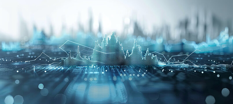 Abstract graph chart of stock market trade background with very light blue and gray colors, illustrating growth in business financial investment or economic concepts