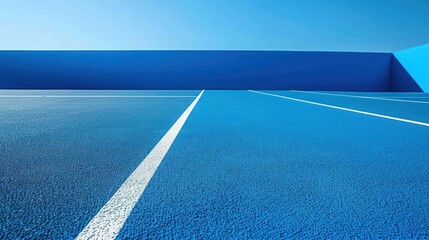 Minimalist blue tennis court background with white lines - sports field, court, or arena