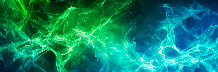 Jagged lines of electric blue and neon green intertwining to form an electrifying aura, crackling with energy and intensity