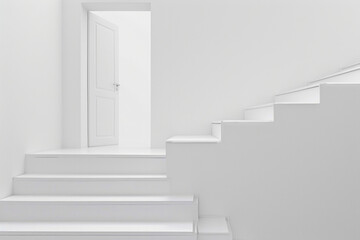 Obraz premium Plain door at the top of a simple, minimalist staircase. The steps are clean lines, and the background is a solid color, emphasizing the ascent to the door