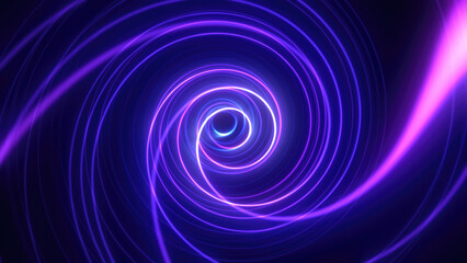 Abstract bright purple background tunnel with flying lines of energy particles and light rays