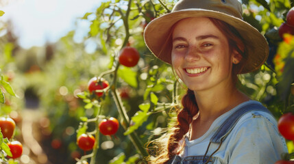 Farmer girl rejoices, garden, cottage, farm