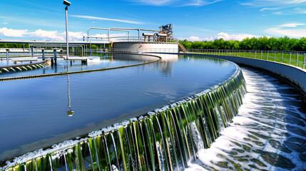 Water flows gracefully through an industrial water treatment plant, cleansing and rejuvenating as it moves along the intricate network of pipes and filters