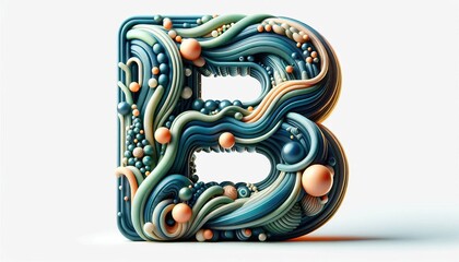 3D Rendering of the Letter B Made from Shiny Red Mushrooms