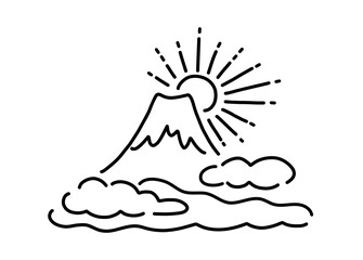 Simple illustration of Mt. Fuji and the first sunrise (black and white)_シンプルな富士山と初日の出のイラスト（白黒）
