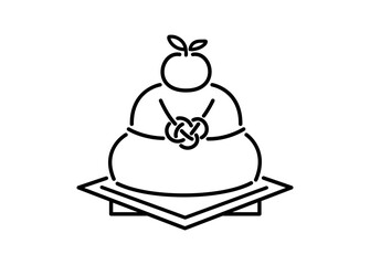 シンプルでかわいい鏡餅のイラスト（白黒）A simple and cute illustration of 