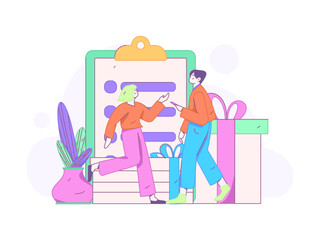 Invite friends to conduct questionnaire flat vector concept operation hand drawn illustration
