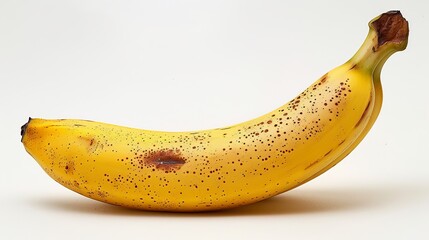 Close-up of a perfectly ripe yellow banana, showcasing its vibrant color and smooth texture, isolated on a white background, studio lighting