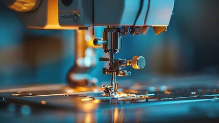 Close-up of a modern sewing machine's digital interface and needle area, showcasing the blend of traditional craftsmanship and advanced technology