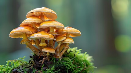 armillaria ostoyae, dark honey fungus in forest copy space