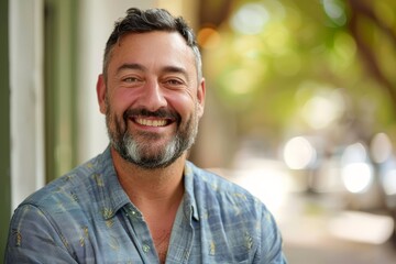Fototapeta premium Happy man with beard and mustache smiling.