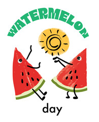 Watermelon Day, August 3. Vector illustration for poster, sticker, banner, postcard