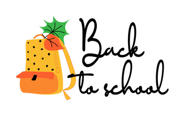 Back to school vector design. Back to school text with yellow school bag