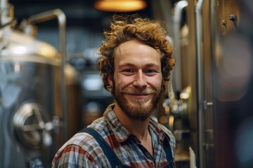 Portrait of a smiling young male brewer in a brewery.