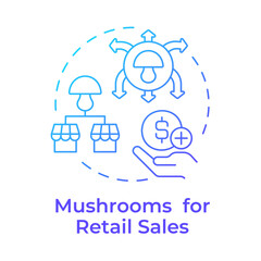 Mushroom for retail sales blue gradient concept icon. Commercial farming. Grocery stores and supermarkets. Round shape line illustration. Abstract idea. Graphic design. Easy to use in article