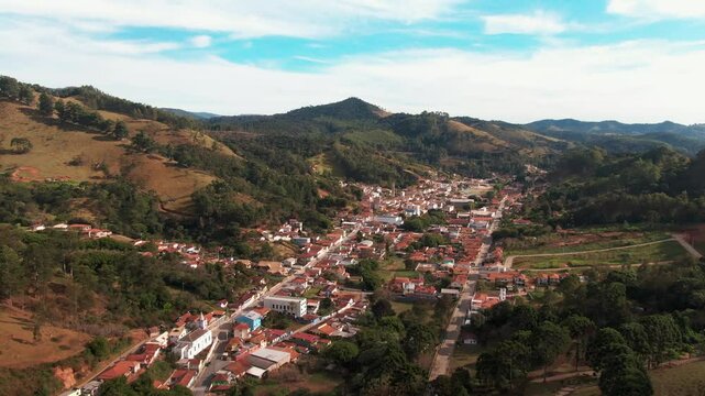 Landscape view of town suburbs neighbourhood of Delfim Moreira Minas Gerais Brazil South America mountainous countryside housing travel tourism