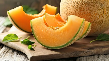 Cantaloupes are sweet, orange-fleshed melons known for their high water content.