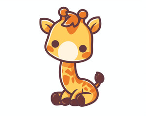 Illustration of a Cute Kawai Sitting Giraffe, Isolated on White Background