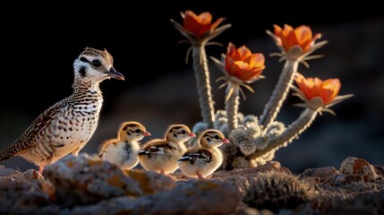 Obraz premium Adorable Quail Chicks. Poultry background.
