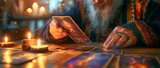 Closeup of a tarot card being drawn from the deck