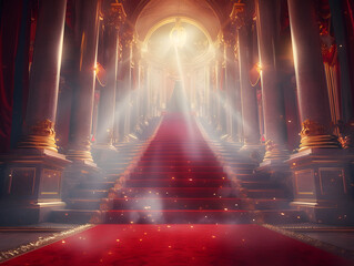 a grand throne room with a large golden throne and a red carpet.