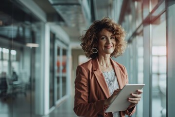 Fototapeta premium On the go, talented female entrepreneurs use tablets to work on projects in modern offices