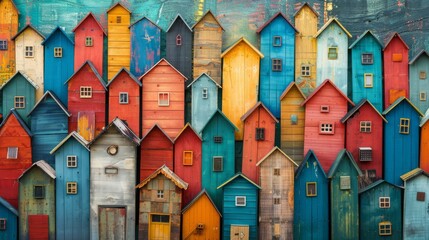 Colorful Wooden Houses Lining City Streets with Copy Space on Top Banner, Vibrant Urban Scene Showcasing Charming Architecture