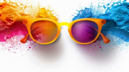 Stylish sunglasses in vibrant lifestyle banner with colorful abstract shapes for modern aesthetic