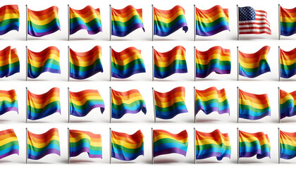 Vibrant Collection: Five Unique Rainbow Flags Showcasing Diverse Patterns and Colors on a Neutral Background Celebrating LGBTQ+ Pride